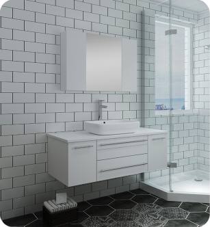 Fresca FVN6142WH-VSL Lucera 42" White Wall Hung Vessel Sink Modern Bathroom Vanity with Medicine Cabinet