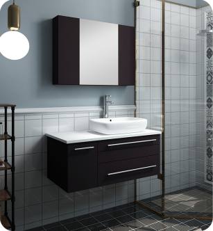 Fresca FVN6136ES-VSL-R Lucera 36" Espresso Wall Hung Vessel Sink Modern Bathroom Vanity with Medicine Cabinet - Right Version