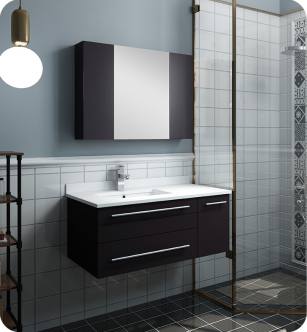 Fresca FVN6136ES-UNS-L Lucera 36" Espresso Wall Hung Undermount Sink Modern Bathroom Vanity with Medicine Cabinet - Left Version