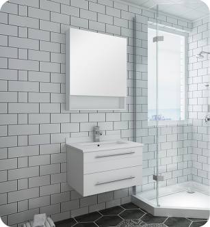 Fresca FVN6124WH-UNS Lucera 24" White Wall Hung Undermount Sink Modern Bathroom Vanity with Medicine Cabinet