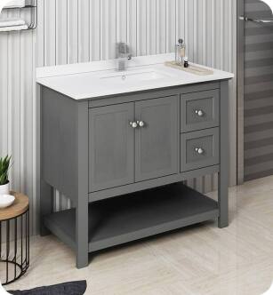 Fresca FCB2340VG-U Manchester Regal 40" Gray Wood Veneer Traditional Bathroom Cabinet with Top & Sink