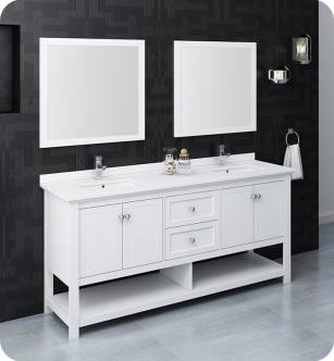 Fresca FVN2372WH-D Manchester 72" White Traditional Double Sink Bathroom Vanity with Mirrors