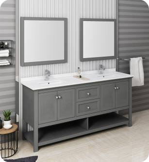 Fresca FVN2372VG-D Manchester Regal 72" Gray Wood Veneer Traditional Double Sink Bathroom Vanity with Mirrors