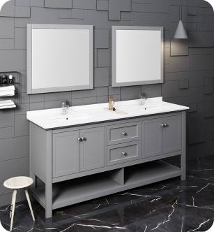 Fresca FVN2372GR-D Manchester 72" Gray Traditional Double Sink Bathroom Vanity with Mirrors