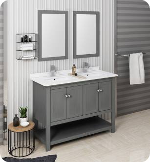 Fresca FVN2348VG-D Manchester Regal 48" Gray Wood Veneer Traditional Double Sink Bathroom Vanity with Mirrors