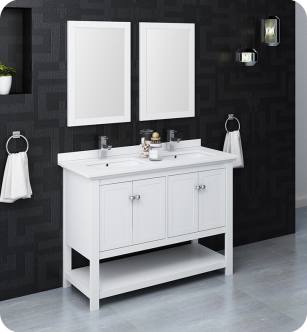 Fresca FVN2348WH-D Manchester 48" White Traditional Double Sink Bathroom Vanity with Mirrors