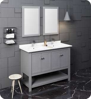 Fresca FVN2348GR-D Manchester 48" Gray Traditional Double Sink Bathroom Vanity with Mirrors