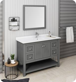 Fresca FVN2348VG Manchester Regal 48" Gray Wood Veneer Traditional Bathroom Vanity with Mirror