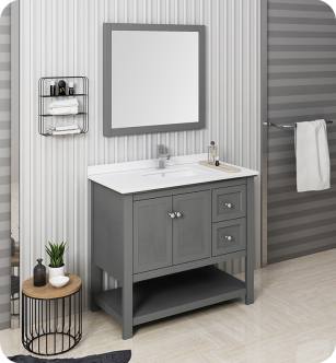 Fresca FVN2340VG Manchester Regal 40" Gray Wood Veneer Traditional Bathroom Vanity with Mirror