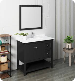 Fresca FVN2340BL Manchester 40" Black Traditional Bathroom Vanity with Mirror