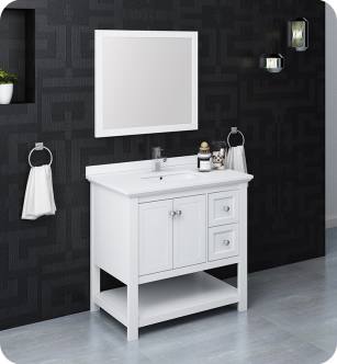 Fresca FVN2336WH Manchester 36" White Traditional Bathroom Vanity with Mirror