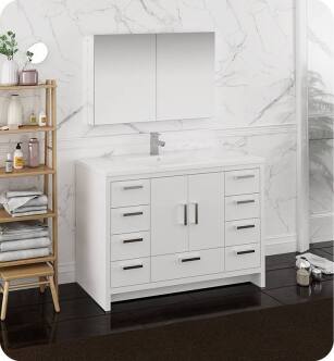 Fresca FVN9448WH Imperia 48" Glossy White Free Standing Modern Bathroom Vanity with Medicine Cabinet