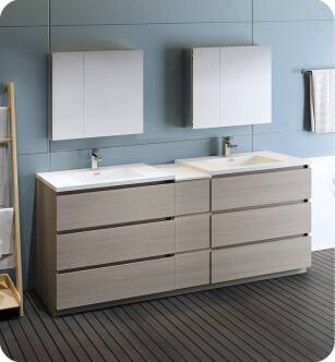 Fresca FVN93-361236MGO-D Lazzaro 84" Gray Wood Free Standing Double Sink Modern Bathroom Vanity with Medicine Cabinet
