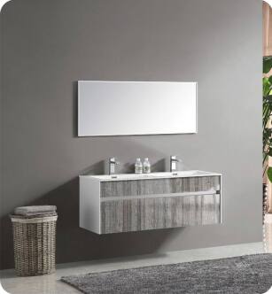 Fresca FVN8512HA 48" Wall Mount High Gloss Double Sink Modern Bathroom Vanity with Faucets in Ash Gray