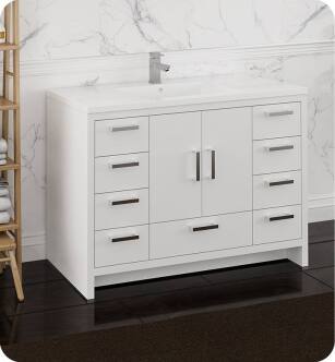 Fresca FCB9448WH-I Imperia 48" Glossy White Free Standing Modern Bathroom Cabinet with Integrated Sink