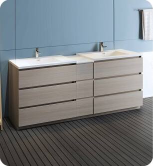 Fresca FCB93-361236MGO-D-I Lazzaro 84" Gray Wood Free Standing Double Sink Modern Bathroom Cabinet with Integrated Sinks