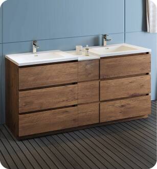 Fresca FCB93-301230RW-D-I Lazzaro 72" Rosewood Free Standing Double Sink Modern Bathroom Cabinet with Integrated Sinks