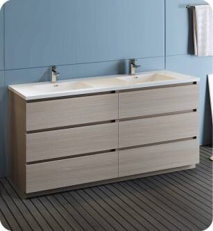 Fresca FCB93-3636MGO-D-I Lazzaro 72" Gray Wood Free Standing Modern Bathroom Cabinet with Integrated Double Sink