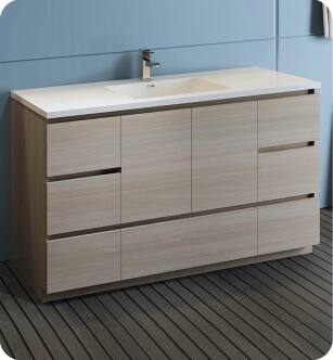 Fresca FCB9360MGO-S-I Lazzaro 60" Gray Wood Free Standing Modern Bathroom Cabinet with Integrated Single Sink
