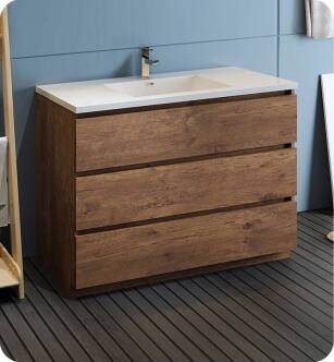 Fresca FCB9348RW-I Lazzaro 48" Rosewood Free Standing Modern Bathroom Cabinet with Integrated Sink