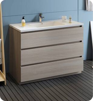 Fresca FCB9348MGO-I Lazzaro 48" Gray Wood Free Standing Modern Bathroom Cabinet with Integrated Sink