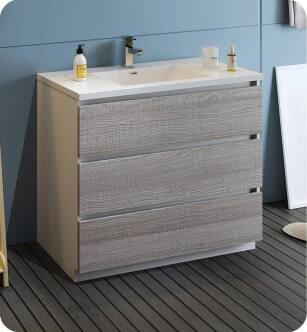 Fresca FCB9342HA-I Lazzaro 42" Ash Gray Free Standing Modern Bathroom Cabinet with Integrated Sink