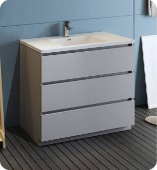 Fresca FCB9342GR-I Lazzaro 42" Gray Free Standing Modern Bathroom Cabinet with Integrated Sink