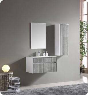 Fresca FVN8508HA 32" Wall Mount High Gloss Modern Bathroom Vanity with Mirror and Faucet Ash Gray