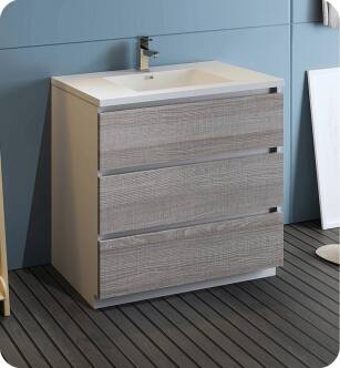 Fresca FCB9336HA-I Lazzaro 36" Ash Gray Free Standing Modern Bathroom Cabinet with Integrated Sink