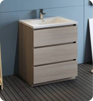 Fresca FCB9330MGO-I Lazzaro 30" Gray Wood Free Standing Modern Bathroom Cabinet with Integrated Sink