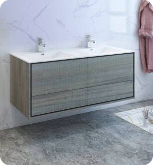 Fresca FCB9260OG-D-I Catania 60" Ocean Gray Wall Hung Modern Bathroom Cabinet with Integrated Double Sink