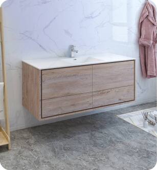 Fresca FCB9260RNW-S-I Catania 60" Rustic Natural Wood Wall Hung Modern Bathroom Cabinet with Integrated Single Sink