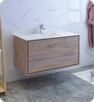 Fresca FCB9248RNW-I Catania 48" Rustic Natural Wood Wall Hung Modern Bathroom Cabinet with Integrated Sink