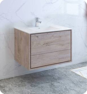 Fresca FCB9236RNW-I Catania 36" Rustic Natural Wood Wall Hung Modern Bathroom Cabinet with Integrated Sink