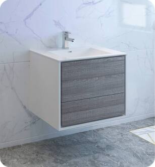 Fresca FCB9230HA-I Catania 30" Ash Gray Wall Hung Modern Bathroom Cabinet with Integrated Sink