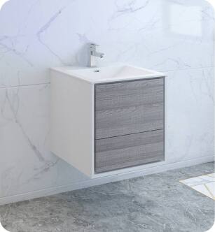 Fresca FCB9224HA-I Catania 24" Ash Gray Wall Hung Modern Bathroom Cabinet with Integrated Sink