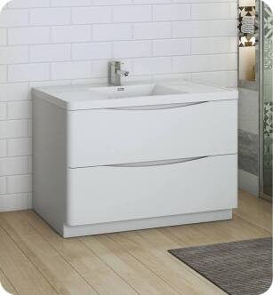 Fresca FCB9148WH-I Tuscany 48" Glossy White Free Standing Modern Bathroom Cabinet with Integrated Sink