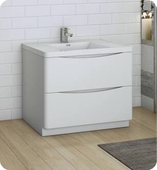 Fresca FCB9140WH-I Tuscany 40" Glossy White Free Standing Modern Bathroom Cabinet with Integrated Sink