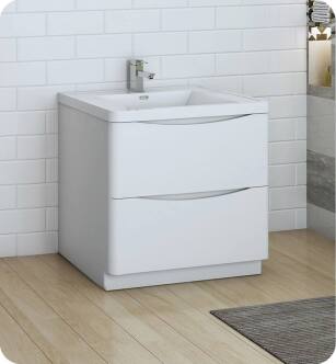 Fresca FCB9132WH-I Tuscany 32" Glossy White Free Standing Modern Bathroom Cabinet with Integrated Sink