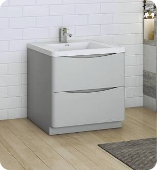 Fresca FCB9132GRG-I Tuscany 32" Glossy Gray Free Standing Modern Bathroom Cabinet with Integrated Sink