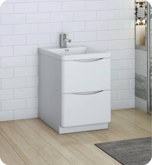 Fresca FCB9124WH-I Tuscany 24" Glossy White Free Standing Modern Bathroom Cabinet with Integrated Sink