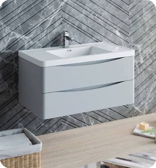 Fresca FCB9040GRG-I Tuscany 40" Glossy Gray Wall Hung Modern Bathroom Cabinet with Integrated Sink