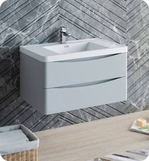 Fresca FCB9036GRG-I Tuscany 36" Glossy Gray Wall Hung Modern Bathroom Cabinet with Integrated Sink