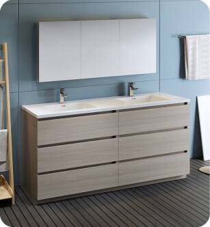 Fresca FVN93-3636MGO-D Lazzaro 72" Gray Wood Free Standing Double Sink Modern Bathroom Vanity with Medicine Cabinet