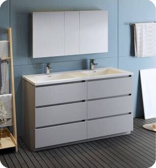 Fresca FVN93-3030GR-D Lazzaro 60" Gray Free Standing Double Sink Modern Bathroom Vanity with Medicine Cabinet