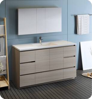 Fresca FVN9360MGO-S Lazzaro 60" Gray Wood Free Standing Single Sink Modern Bathroom Vanity with Medicine Cabinet
