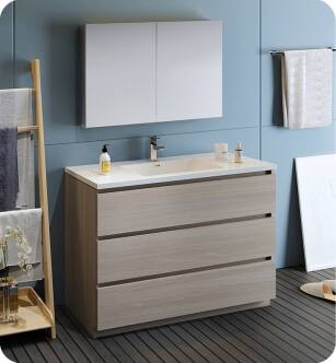 Fresca FVN9348MGO Lazzaro 48" Gray Wood Free Standing Modern Bathroom Vanity with Medicine Cabinet