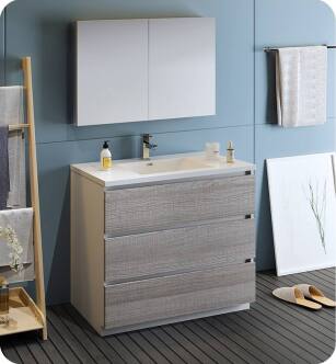 Fresca FVN9342HA Lazzaro 42" Ash Gray Free Standing Modern Bathroom Vanity with Medicine Cabinet