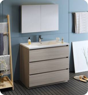 Fresca FVN9342MGO Lazzaro 42" Gray Wood Free Standing Modern Bathroom Vanity with Medicine Cabinet