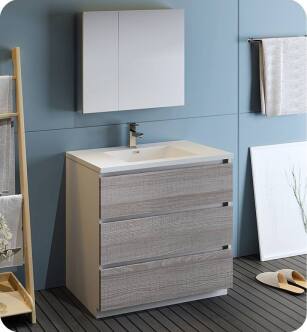 Fresca FVN9336HA Lazzaro 36" Ash Gray Free Standing Modern Bathroom Vanity with Medicine Cabinet